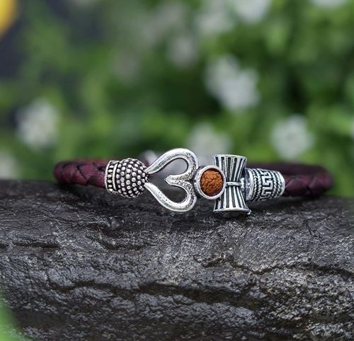 d1 Om Rudraksha Trisul damroo designer Silver bahubali - Image 1