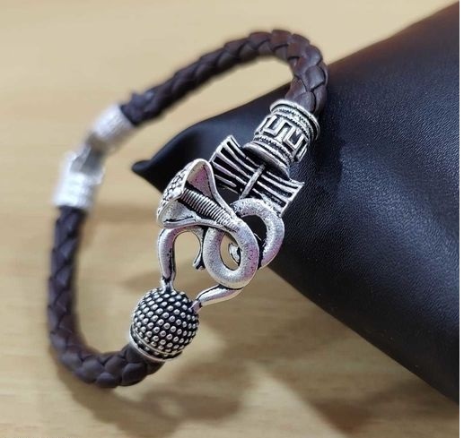 f1 Om Rudraksha Damaroo Leather Kada Bracelets - Image 1
