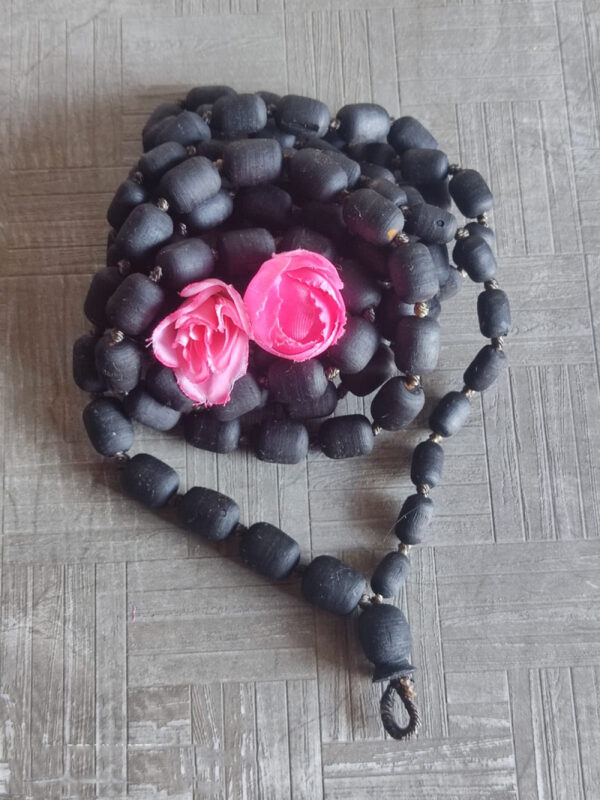 Japa-Mala-14-600x800 Iskcon Shyama Tulsi Japa Bead Mala 108 + 1 Guru Bead Cylindrical Shaped – 14 mm Material Tulsi Bead Shape Cylindrical Bead Size 14 Mm